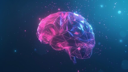 Low poly brain graphic with futuristic element showing medical neurology or brain analysis - obrazy, fototapety, plakaty