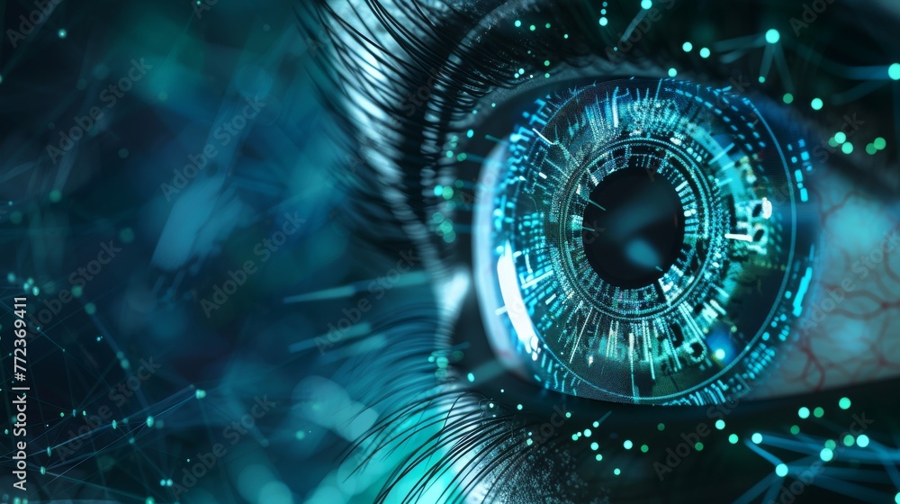 Aufkleber abstract futuristic digital technology eye, concept of cyber security or biometrics.