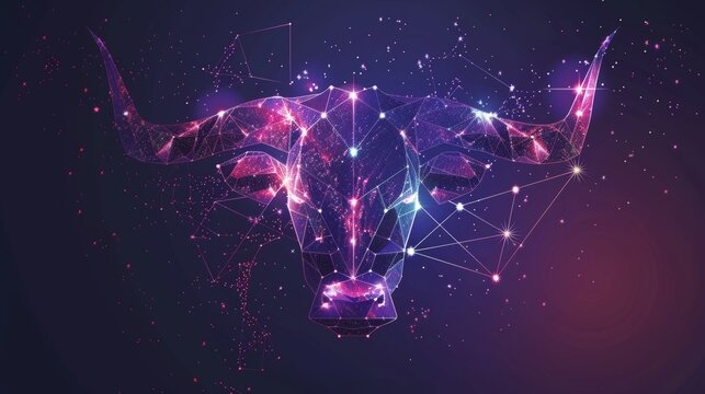 Astrological taurus sign modern in twelve zodiacs with galaxy stars background, modern of polygon bull