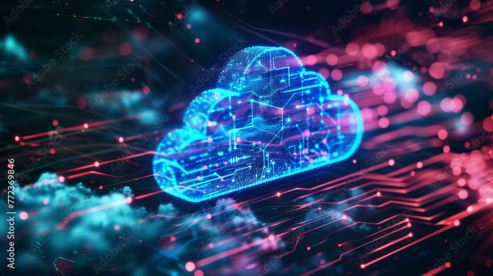 Aufkleber Big data or cloud computing concept, shaped in a futuristic shape with a digital interface