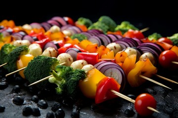 Aromatic Skewers vegetables grill. Spicy food. Generate Ai