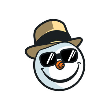 smiling snowman face wearing glasses and hat