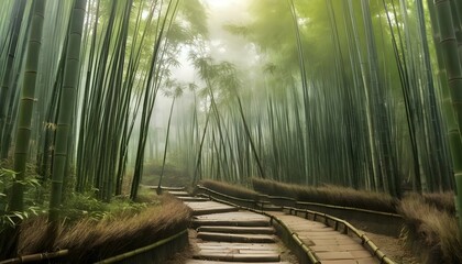 breathtaking panoramic view of a misty bamboo for upscaled 4