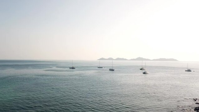 yacht and boat on sea at Farang Beach, Koh Mook. Trang Thailand. The beach here is soft and the view is very wide, Trang Province.