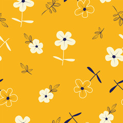 Cute hand drawn vintage floral pattern seamless  background