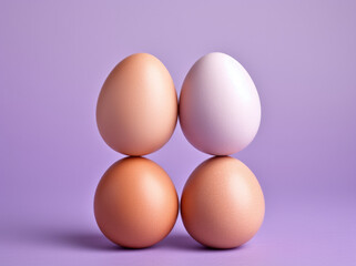 A set of plastic trays with purple, white and brown egg, isolated on a white background
