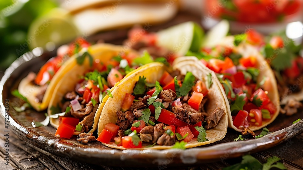 Sticker Tacos with meat and vegetables, including tomatoes and onions - Stickers