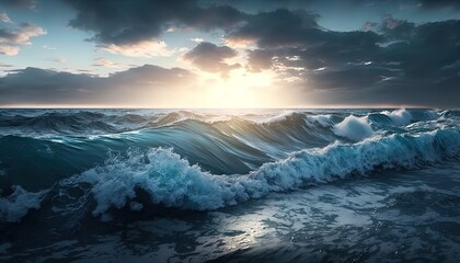 Photo of clean blue sea waves Generate AI