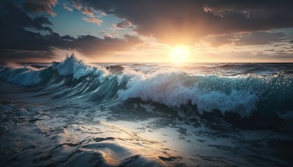 Photo of clean blue sea waves Generate AI - obrazy, fototapety, plakaty