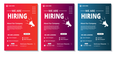 Job Vacancy Flyer Template or  We are hiring flyer design bundle. We are hiring flyer template design.  Job offer leaflet template. Job vacancy flyer poster template design