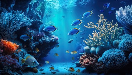 Fototapeta na wymiar Blue underwater scenery very beautiful Generate AI