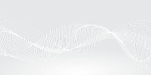 Gray and white abstract background with flowing particles. Digital future technology concept. Abstract white paper wave background and abstract gradient and white wave curve lines.