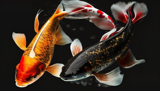 Two koi fish fresh black and red Generate AI