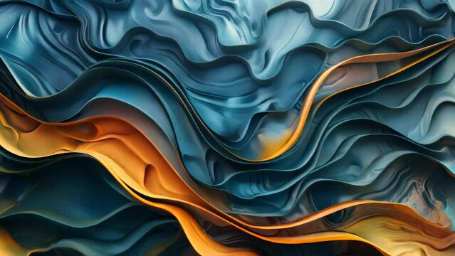 Abstract wavy pattern in blue and gold. Textured background design. Artistic concept for wallpaper, print, or poster design