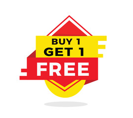 Buy 1 get 1 free red label icon for announcement, advertising, vector. Flat design template for banner, advertising, announcement.