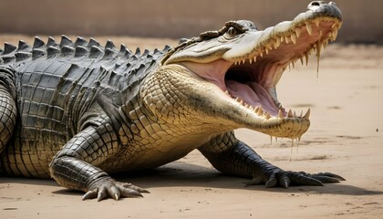 A Crocodile With Its Tail Thrashing Angrily - obrazy, fototapety, plakaty