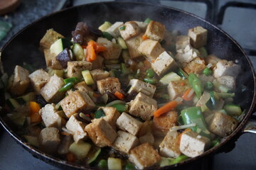 Fried tofu, stir fry, fried vegetables, rice, chinese cuisine, cooking