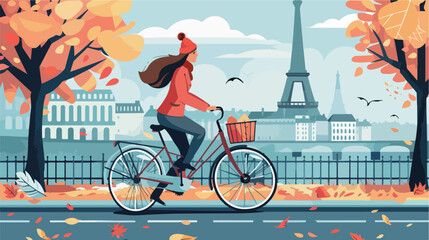 Vector illustration of a woman riding a bicycle in