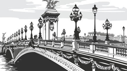 Vector illustration of Alexander bridge in Paris in - obrazy, fototapety, plakaty