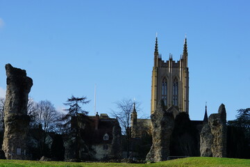 Abbey Gardens in Bury St Edmunds, Suffolk, UK, February 2024, cathedral