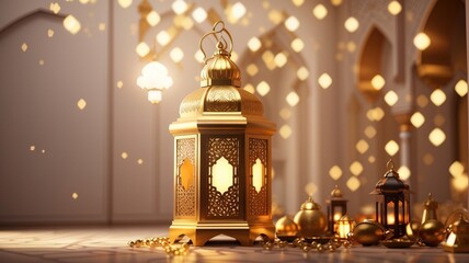 a lantern with gold decorations and a candle in the middle