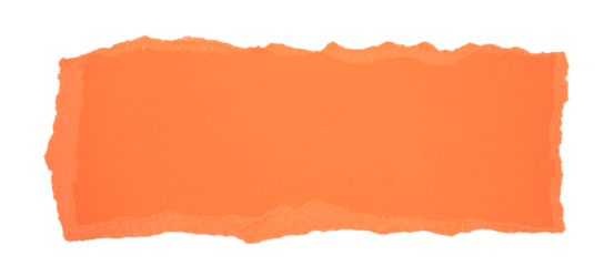 Orange Torn paper banner in a rectangle shape, ripped orange paper sheet, realistic paper scrap with torn edges, isolated on a transparent background, grunge textured graphic element
