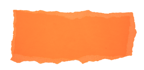 Orange Torn paper in a rectangle shape, ripped orange paper sheet, realistic paper scrap with torn edges, isolated on a transparent background, grunge textured graphic element