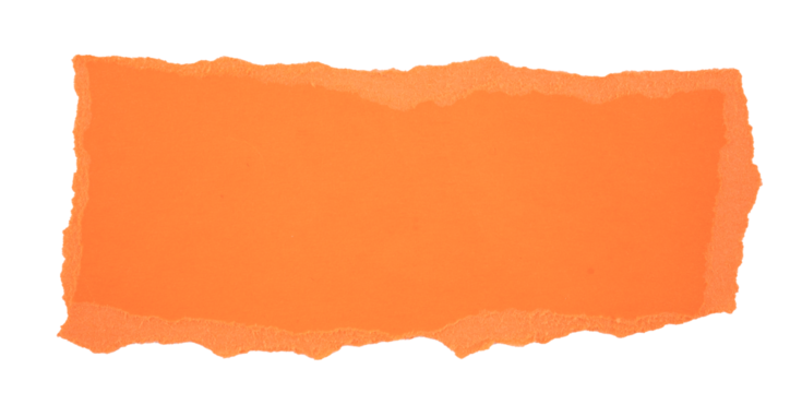 Orange Torn paper in a rectangle shape, ripped orange paper sheet, realistic paper scrap with torn edges, isolated on a transparent background, grunge textured graphic element
