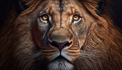 Lion king face potrait mode Generate AI - obrazy, fototapety, plakaty
