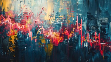 An abstract representation of the stock market's volatility, with bold, erratic strokes conveying the highs and lows of financial trading. - obrazy, fototapety, plakaty