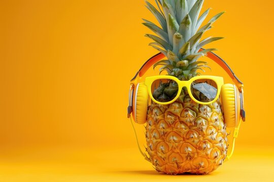 A pineapple character wearing sunglasses and headphones embodying a cool