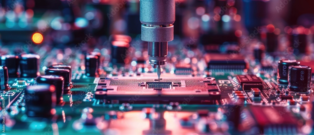 Aufkleber close-up of a robotic arm assembling a circuit board highlighting automation and robotics in manufac