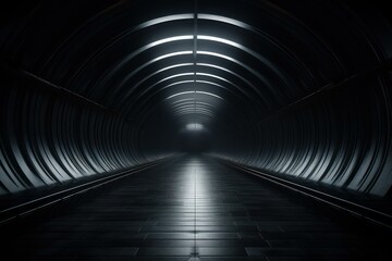 Ultramodern Train with lights in sleek tunnel. Black and white photo of high speed modern railway. Generate ai
