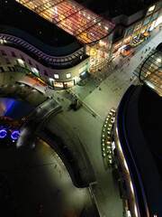 High Angle Night View of Illuminated City Centre Buildings of Birmingham Central City of England...