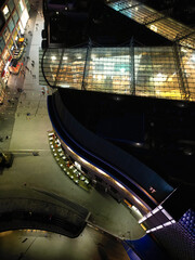 High Angle Night View of Illuminated City Centre Buildings of Birmingham Central City of England...