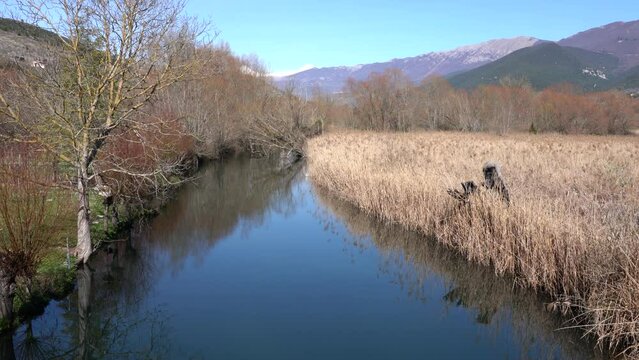 The beautiful Tirino river near the village of Capestrano. Province of L'Aquila, Abruzzo, Italy.