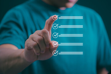 Businessmen mark check blocks to verify the correctness and approve or accept the agreement. in...