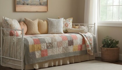 A Daybed With A Cozy Quilt And Pillows