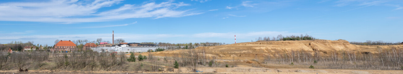 panorama of the factory and waste heap, Bytom in Poland, White Eagle