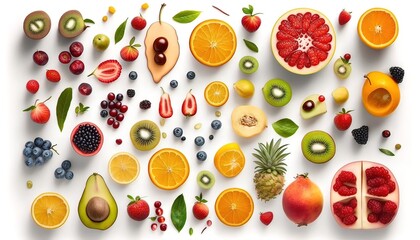 fruits and vegetables mix white background , Generate AI