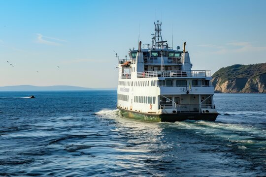Big white ferry on the sea or ocean