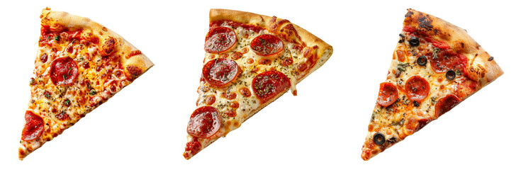 Set of slice of hot pizza isolated on a transparent background