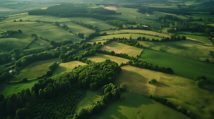 Aerial view of pastures and farmlands in brittany beautiful countryside with green fields and meadow - obrazy, fototapety, plakaty