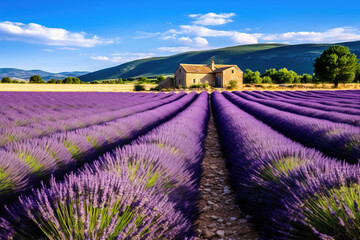 lavender field with a house.