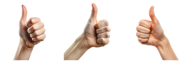 Set of Women single hand with thumbs up sign isolated on a transparent background - obrazy, fototapety, plakaty