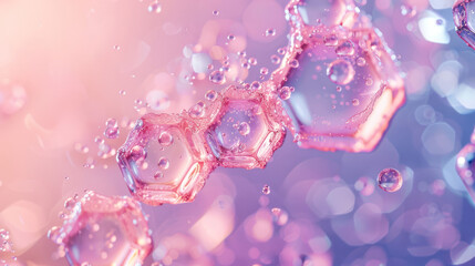 Visualization of hyaluronic acid hydrating hexagonal skin cells, with a dewy finish - obrazy, fototapety, plakaty