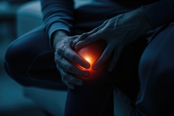 Moody 3D portrayal of intense knee pain, crafted for engaging chiropractic care ads - obrazy, fototapety, plakaty