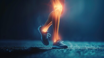 Captivating 3D knee pain representation, lit moodily to emphasize chiropractic solutions - obrazy, fototapety, plakaty