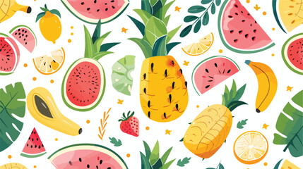 Vector tropical fruit background with pineapple man - obrazy, fototapety, plakaty