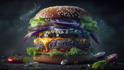 big hamburger with vegetables , generate AI